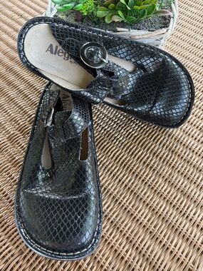LG Black Snake-Print Slip-On Mules with Buckle